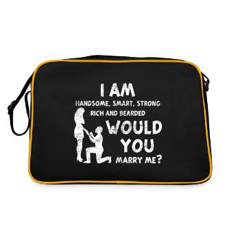 Heiratsantrag Ehe Hochzeit Verlobung Geschenkidee - Retro Tasche - Schwarz/Gold - Hinten