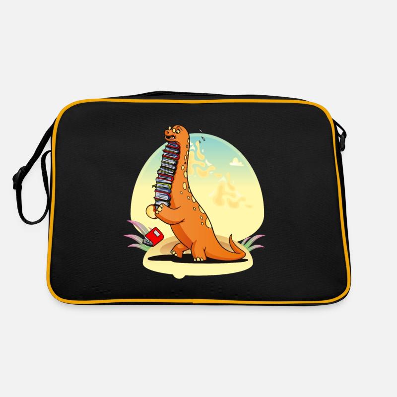Dinosaurier Buch Dino Bücher Leseratte Geschenk - Retro Tasche - Schwarz/Gold