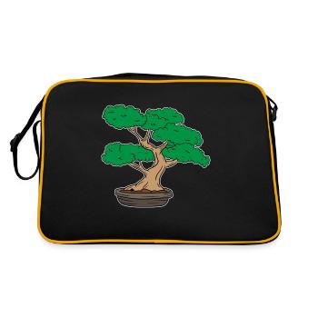 Bonsai Baum Pflanzen Japan Baumschnitt Geschenk - Retro Tasche - Schwarz/Gold - Hinten