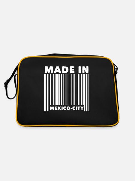 Mexiko-Stadt Strichcode - Retro Tasche - Schwarz/Gold - Hinten