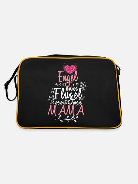 Engel ohne Flügel nennt man Mama - Retro Tasche - Schwarz/Gold - Hinten