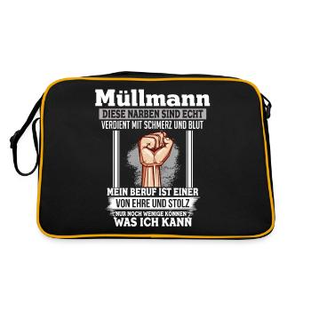 Müllmann Ehre Stolz Narben Faust Beruf - Retro Tasche - Schwarz/Gold - Hinten