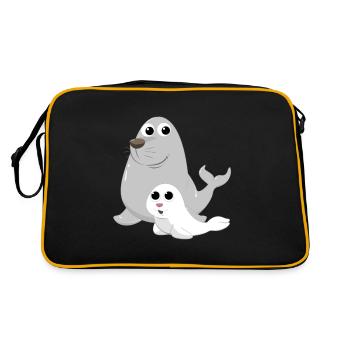 Phoque avec bébé phoque - Sac Retro - noir/or - Dos