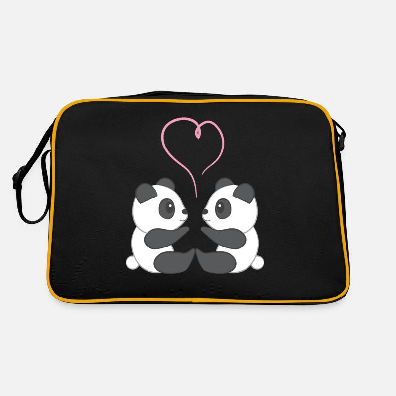 Pandabär - Panda - Pandafan - Herz - Liebe - Retro Tasche - Schwarz/Gold