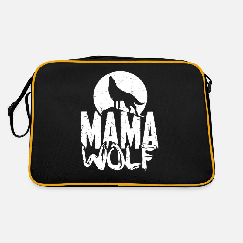 Mama Wolf Geschenk Familie Muttertag Kinder - Retro Tasche - Schwarz/Gold