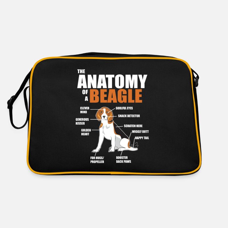 Die Anatomie eines Beagles - lustige Hundebilder - Retro Tasche - Schwarz/Gold