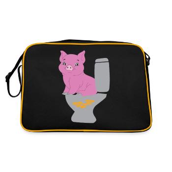 Pig on the toilet brings gold coins - Retro Bag - black/gold - Back