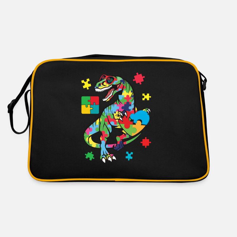 T Rex Dinosaurier-Autismus-Bewusstseins-Puzzleteil Retro Tasche