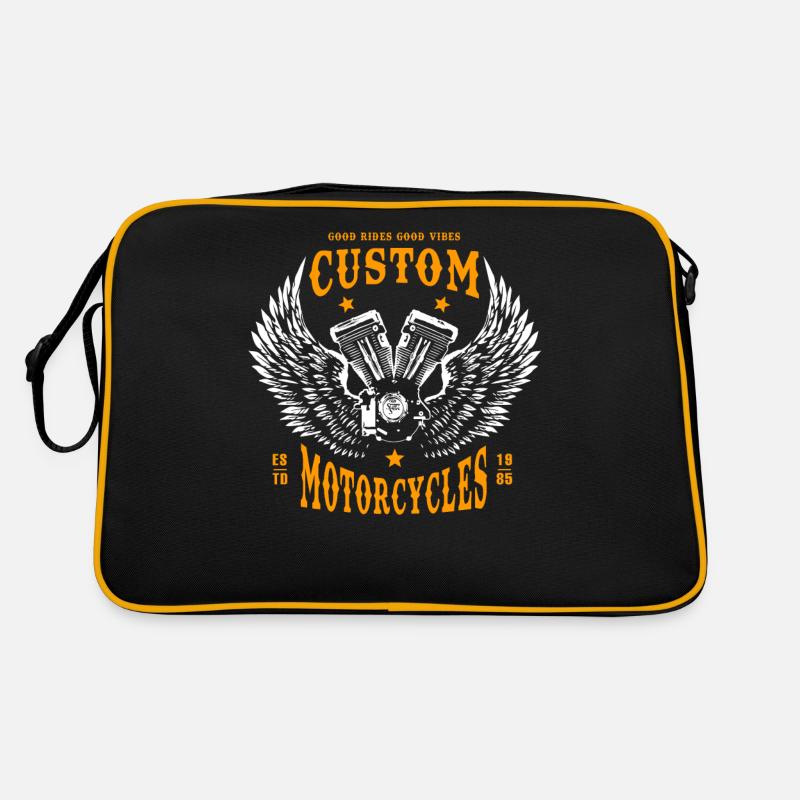 Motorrad Motorradfahrer Biker Motor - Retro Tasche - Schwarz/Gold