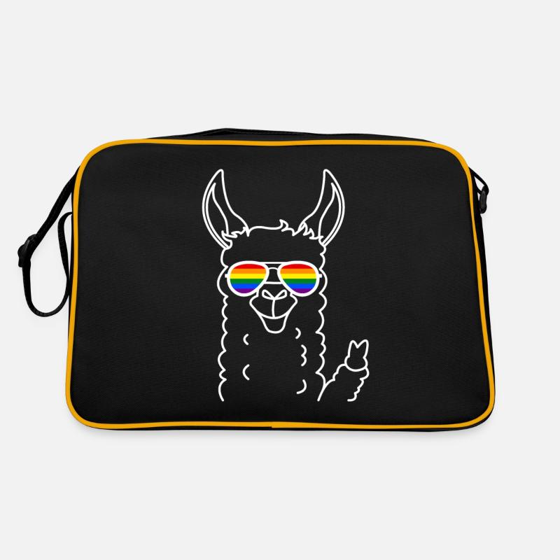 Gay Pride Lama mit Regenbogen Sonnenbrille - Retro Tasche - Schwarz/Gold