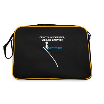 Genitiv Wasser Dativ Deutsch Grammatik Geschenk - Retro Tasche - Schwarz/Gold - Hinten