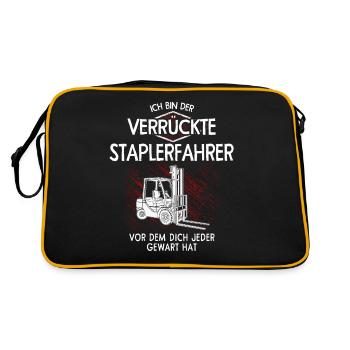 Ich bin der verrückte Staplerfahrer - Retro Tasche - Schwarz/Gold - Hinten