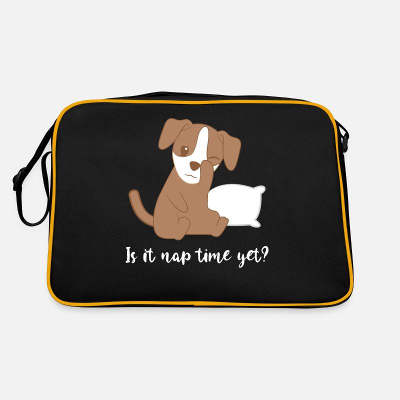 Jack Russel - Schlafen - Müde - Langschläfer - Retro Tasche - Schwarz/Gold