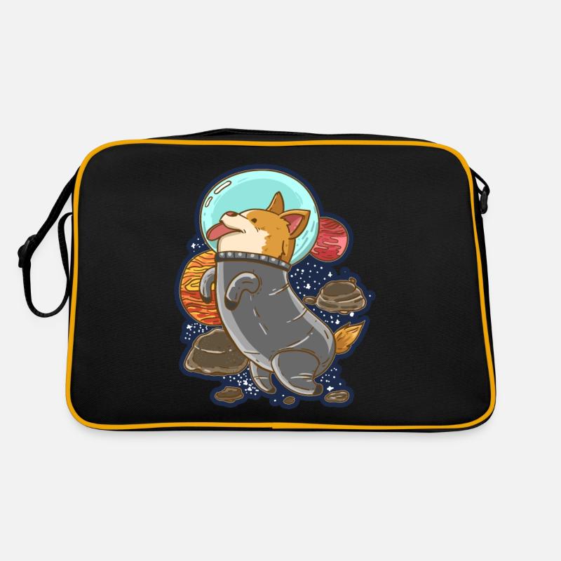 süß Hund Weltall Astronaut Geschenk - Retro Tasche - Schwarz/Gold