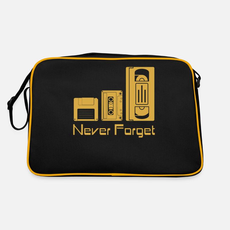 Never Forget Datenträger VHS Floppy Disc Kassette - Retro Tasche - Schwarz/Gold