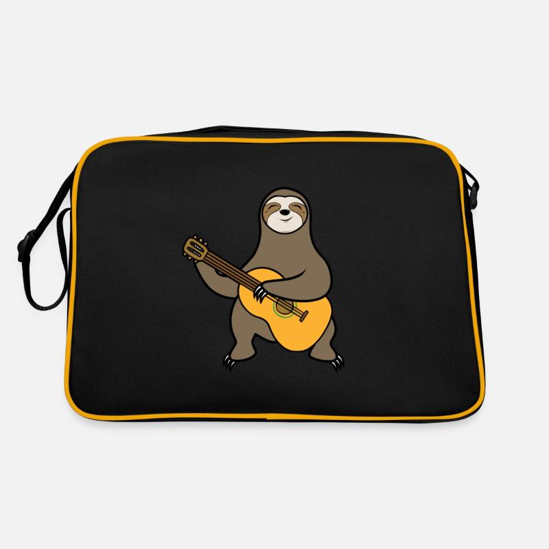Faultier mit Gitarre Gitarrist Geschenk Männer - Retro Tasche - Schwarz/Gold