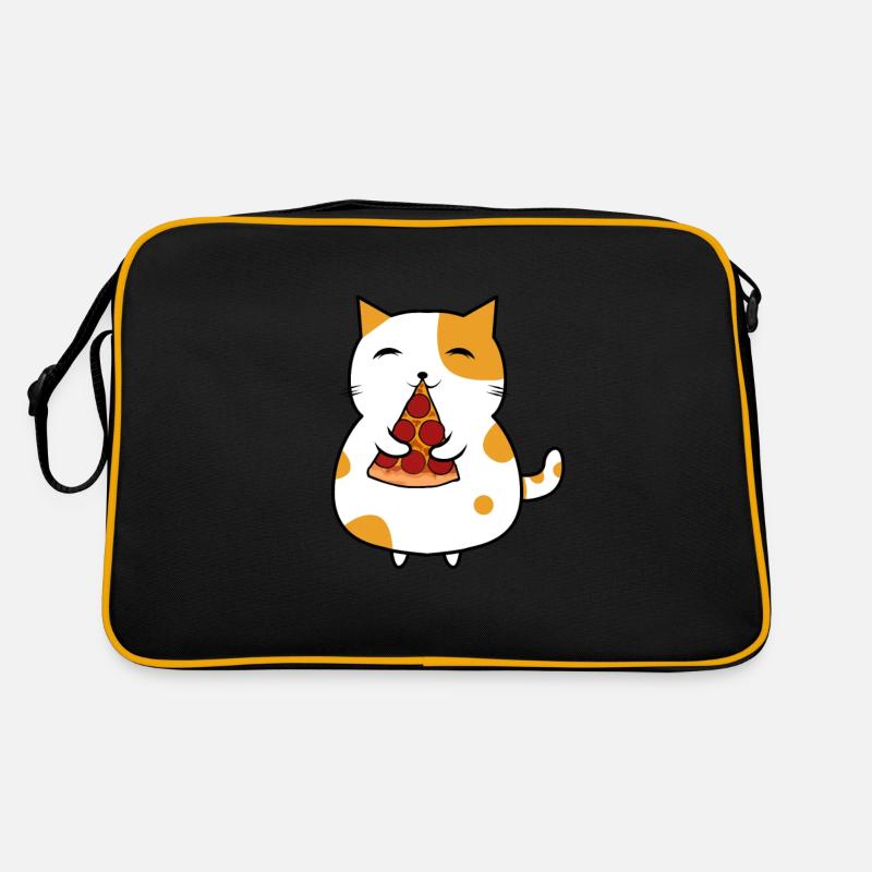 Katze mit Pizza Geschenkidee Diät Abnehmen Retro Tasche