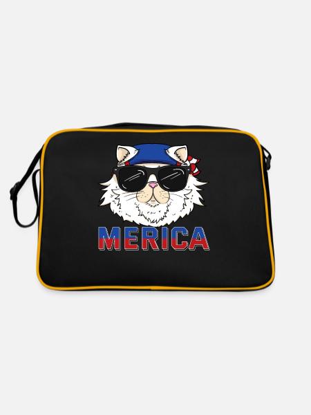 4. Juli Unabhängigkeitstag USA Merica Katze - Retro Tasche - Schwarz/Gold - Hinten