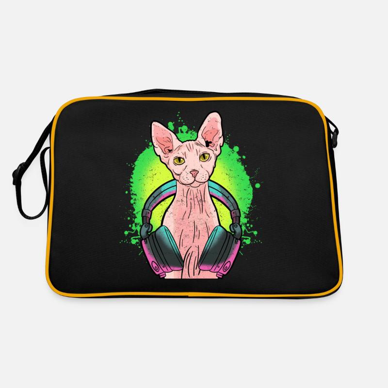 Sphynx Katze Kitten Kopfhörer Musik Geschenk Retro Tasche