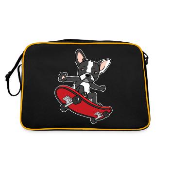 Boston Terrier Hund Skater Skateboard Geschenk - Retro Tasche - Schwarz/Gold - Hinten