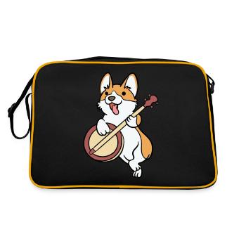 Corgi Hund Musikinstrument Musik Banjo Geschenk - Retro Tasche - Schwarz/Gold - Hinten
