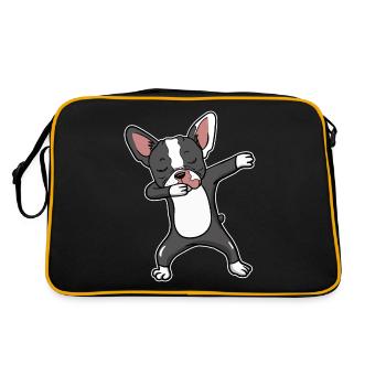 Boston Terrier Hund Dabbing Tanz Tanzen Geschenk - Retro Tasche - Schwarz/Gold - Hinten