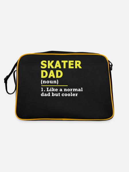 Skater Dad Vater Papa Skateboard Spruch Geschenk - Retro Tasche - Schwarz/Gold - Hinten