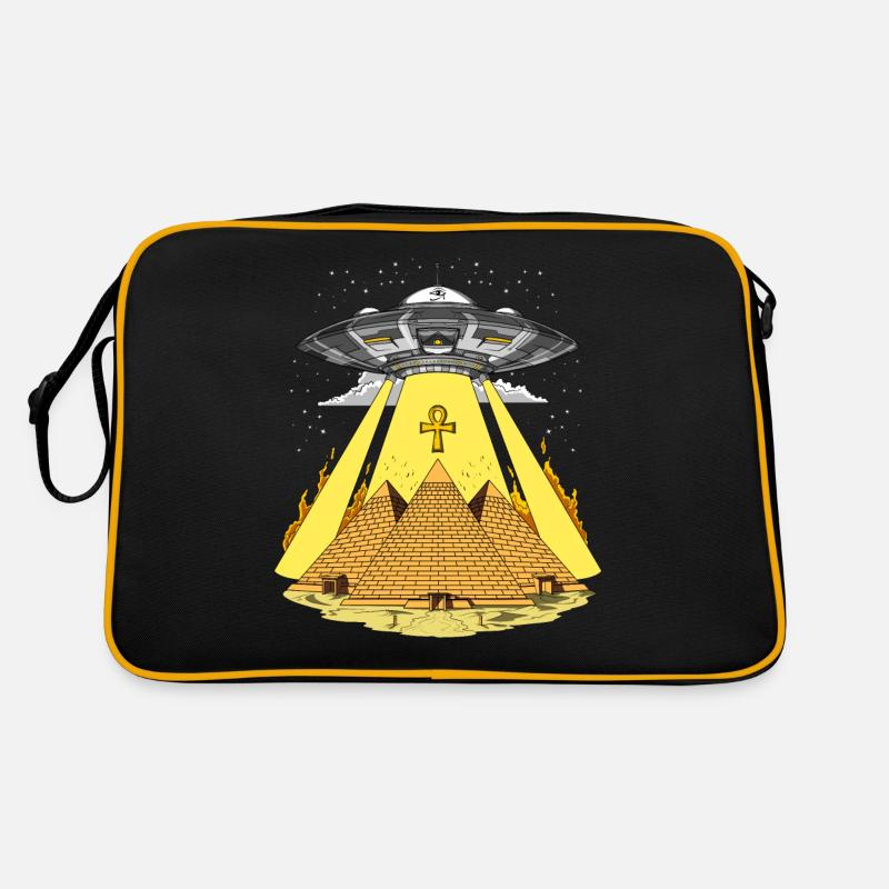 Alien Abduction Egyptian Pyramids UFO Anunnaki - Retro Bag - black/gold
