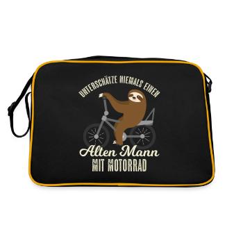 Alter Mann Motorrad Biker Faultier Vater Geschenk - Retro Tasche - Schwarz/Gold - Hinten