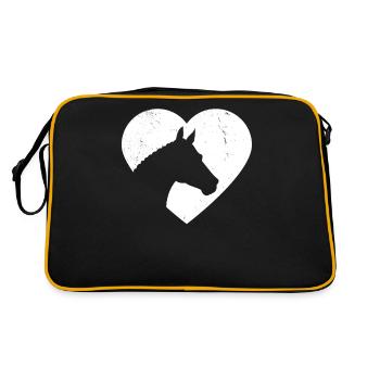Pferdekopf Silhouette Seitlich Herz Geschenk - Retro Tasche - Schwarz/Gold - Hinten