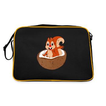Squirrel and Nut Hazelnut Tree Nut Acorn - Retro Bag - black/gold - Back