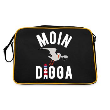Moin Digga Hamburg Moewe Leuchtturm Geschenk - Retro Tasche - Schwarz/Gold - Hinten