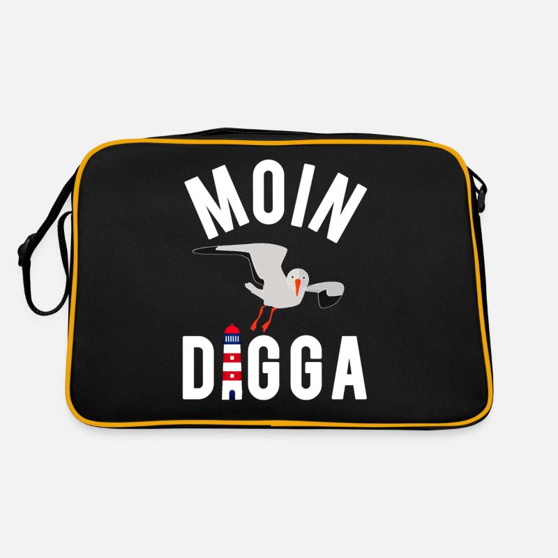 Moin Digga Hamburg Moewe Leuchtturm Geschenk - Retro Tasche - Schwarz/Gold