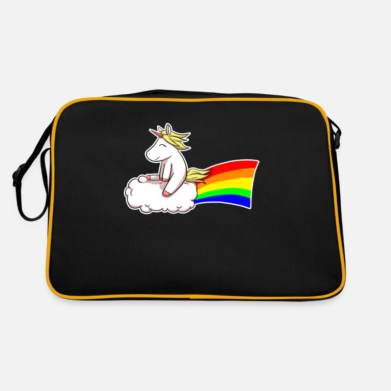 Unicorn Rainbow Einhorn auf Wolke Einhörner - Retro Tasche - Schwarz/Gold