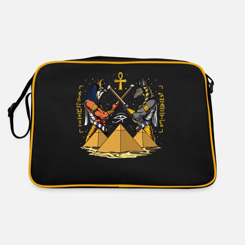 Dieux égyptiens Anubis Horus Ancient Pyramids Ankh - Sac Retro - noir/or