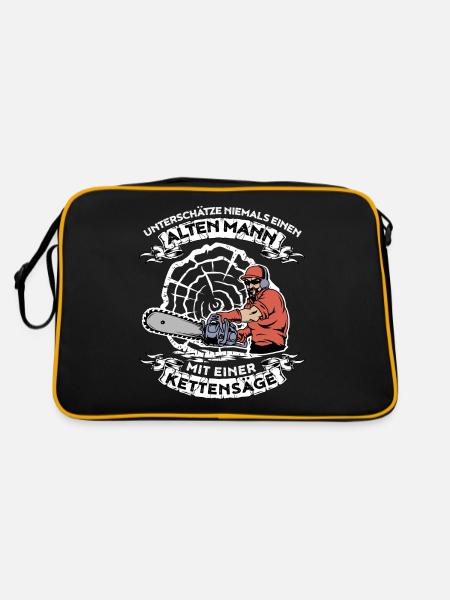 Unterschätze nie einen alten Mann mit Kettensäge - Retro Tasche - Schwarz/Gold
