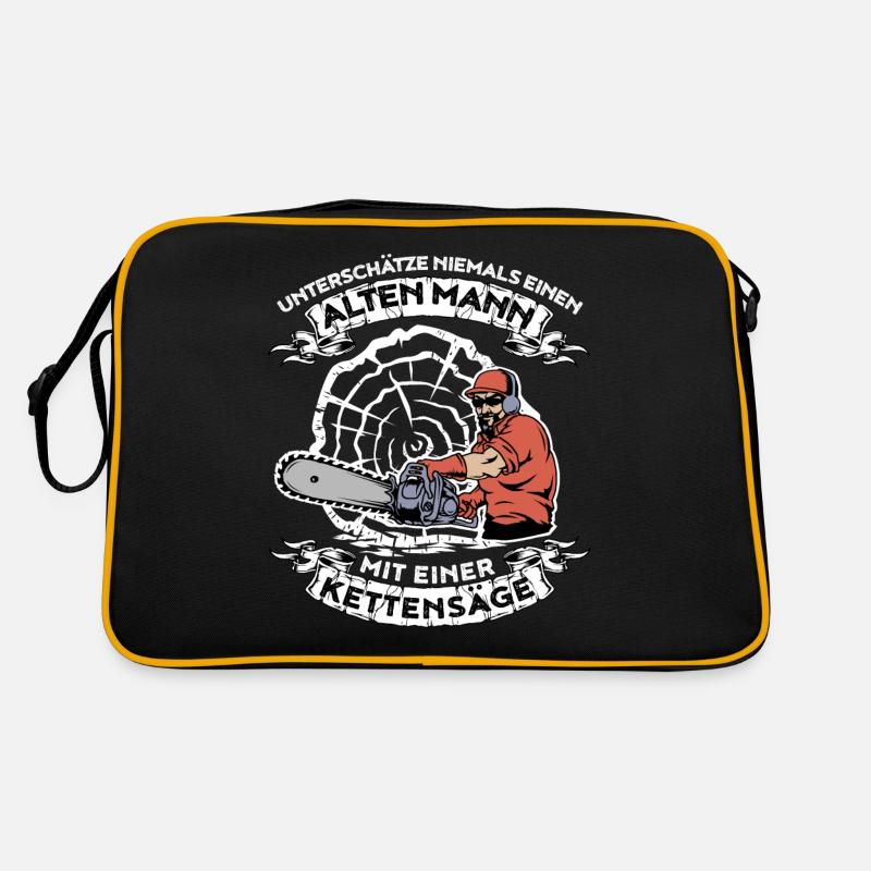 Unterschätze nie einen alten Mann mit Kettensäge - Retro Tasche - Schwarz/Gold
