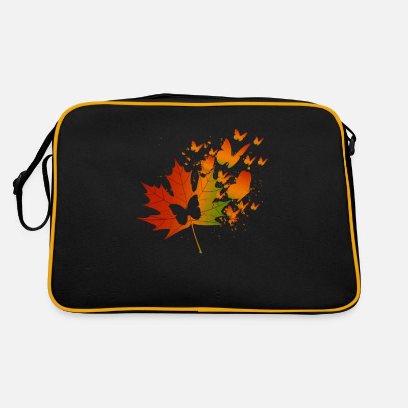 Feuilles forêt automne feuillage cadeau papillon - Sac Retro - noir/or
