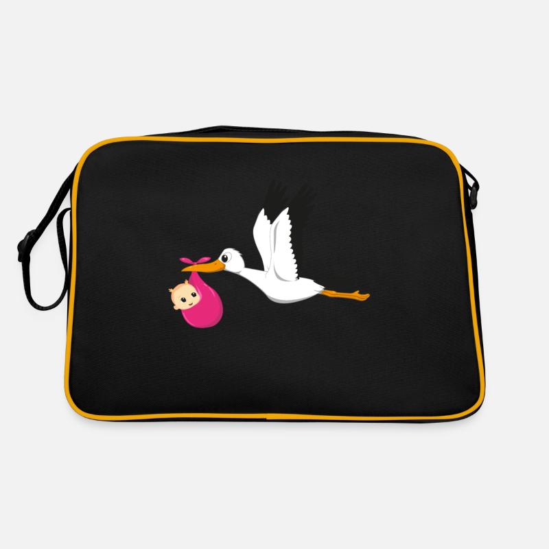 Cigogne voler avec un cadeau de bébé Sac Retro