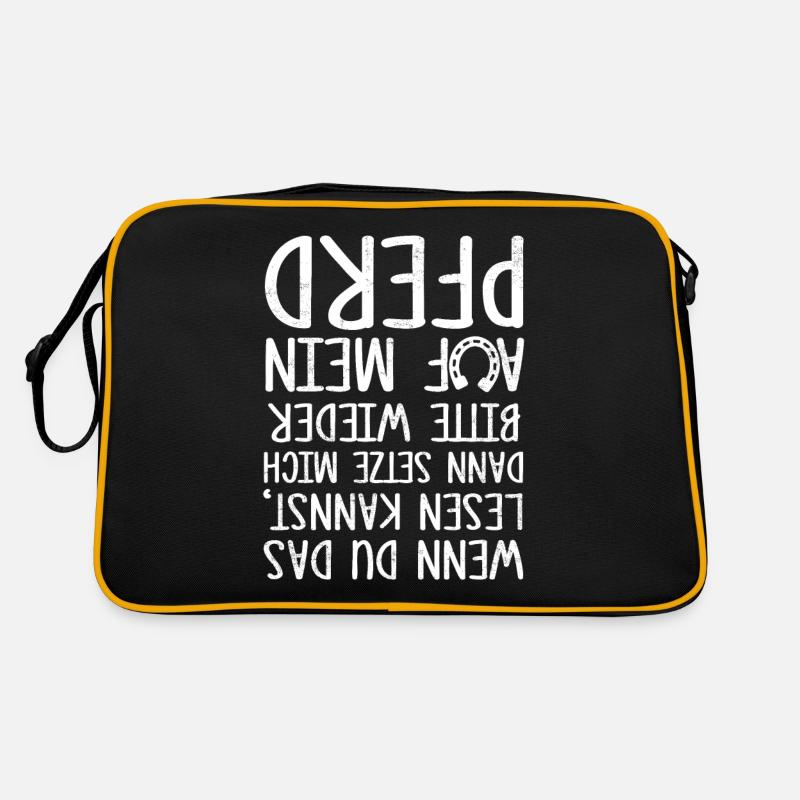 Pferd lustiger Spruch Reiten Hufeisen Geschenk - Retro Tasche - Schwarz/Gold