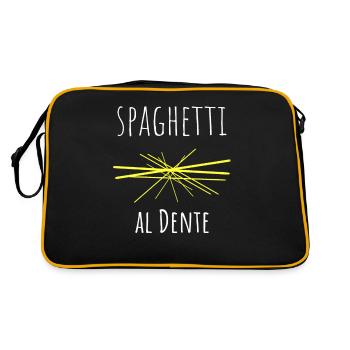 Spaghetti Pasta Nudeln Geschenk - Retro Tasche - Schwarz/Gold - Hinten