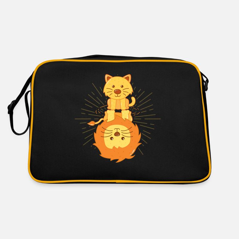 Katze Spiegelbild Löwe, glaube an dich, shirt süss - Retro Tasche - Schwarz/Gold