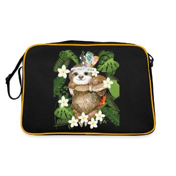 Hippie Faultier Dschungel Frangipani Australien - Retro Tasche - Schwarz/Gold - Hinten