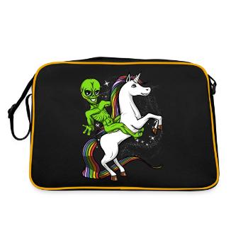 Space Alien Riding Unicorn UFO Cosmic - Retro Bag - black/gold - Back
