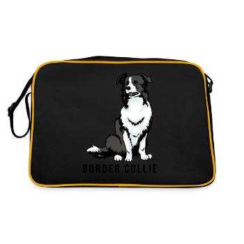 Border Collie - Retro Tasche - Schwarz/Gold - Hinten
