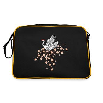 Crane and Cherry Blossom Japan Embroidery Gift - Retro Bag - black/gold - Back