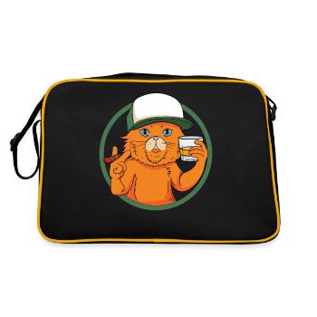 Malt Whiskey Alkohol Katze Kitten Scotch Geschenk - Retro Tasche - Schwarz/Gold - Hinten