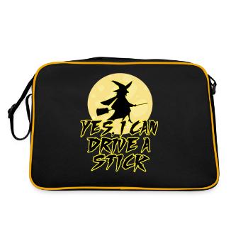Hexe Zauberei Hexerei Halloween Besen - Retro Tasche - Schwarz/Gold - Hinten