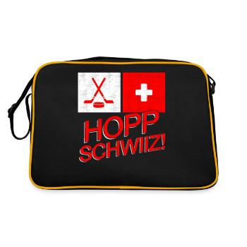 Eishockey Schweiz Hopp Schwiiz Swiss Geschenk - Retro Tasche - Schwarz/Gold - Hinten