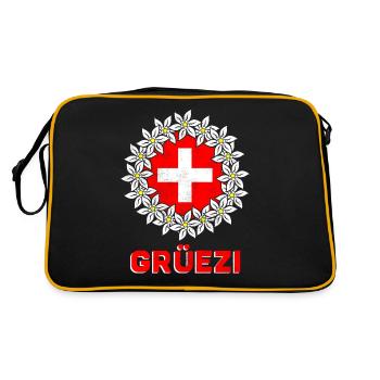 Schweiz Schweizer Grüezi Switzerland Geschenk - Retro Tasche - Schwarz/Gold - Hinten
